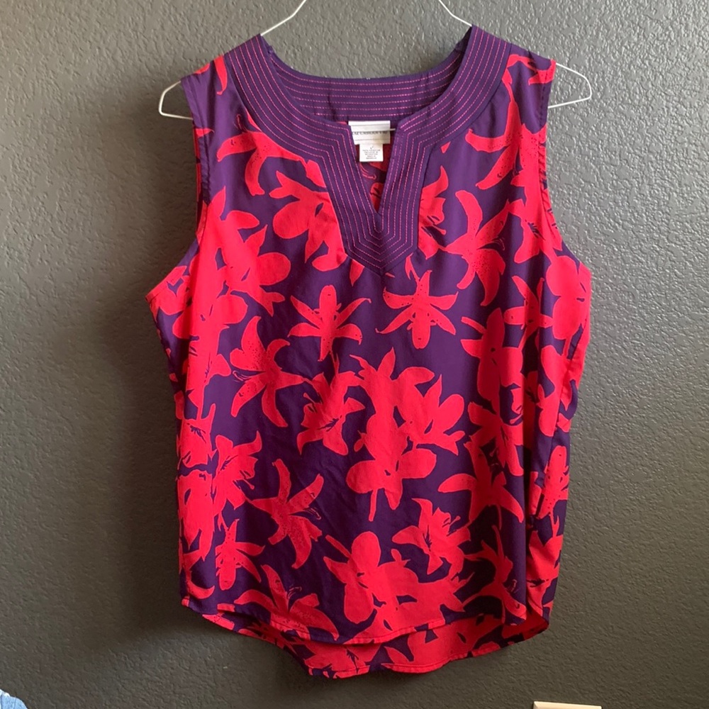 Liz Claiborne pink and purple hibiscus Sleeveless Blouse